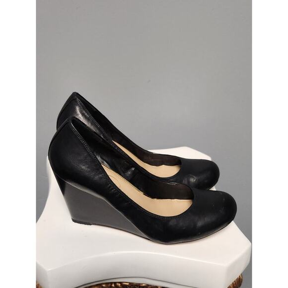 Jessica Simpson Black Leather Kellie Wedge Heel Size 10 - Picture 4 of 6